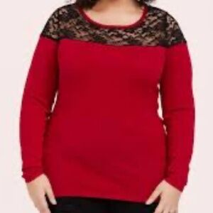 Torrid Sweater Women 30 Red Lace Pullover Festive Holiday Neutral Office Classic